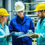 위험물관리사 자격증으로 가능한 프리랜서 일거리 - **Prompt:** A dynamic, high-resolution image showcasing a diverse team of chemical safety profession...