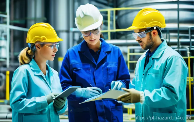 위험물관리사 자격증으로 가능한 프리랜서 일거리 - **Prompt:** A dynamic, high-resolution image showcasing a diverse team of chemical safety profession...