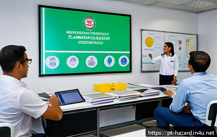 위험물관리사 시험 불합격 원인 분석 - A professional training classroom scene in Brazil, showing a diverse group of adult students attenti...