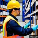 Home 21 위험물관리사 자격증으로 창업 가능한 분야 - A professional logistics manager in a modern warehouse specializing in hazardous materials, wearing ...